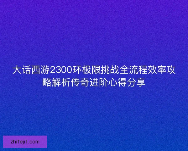 大话西游2300环极限挑战全流程效率攻略解析传奇进阶心得分享